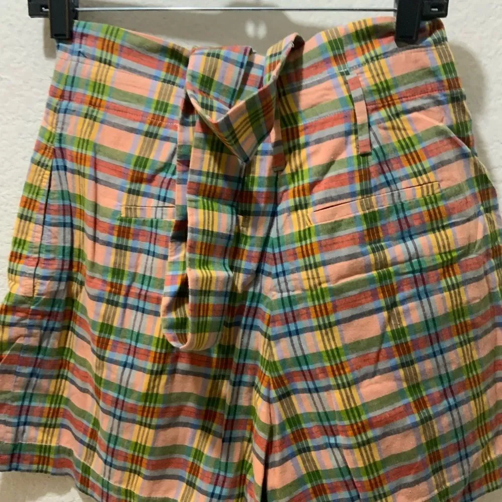 J. Crew plaid pleated high waist shorts with belt and wide legs 2 NWOT